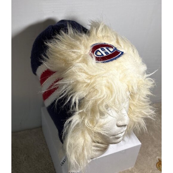 Reebok Montreal Canadiens Hat Toque Fur Trooper Hat Logo Face Off Skate Laces - Picture 9 of 14
